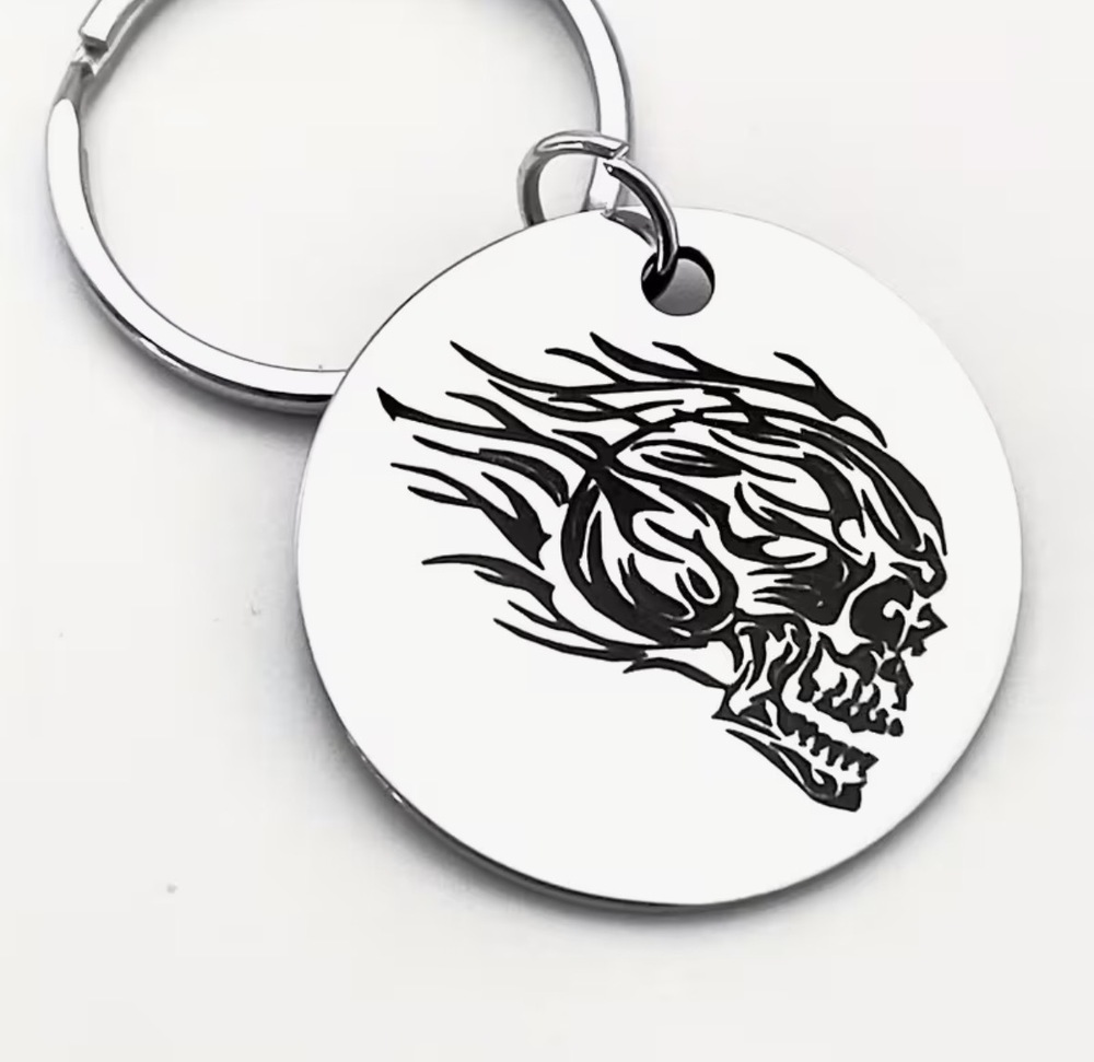 3/$25 Tribal Flaming Skull Skeleton Stainless Steel Keychain NEW